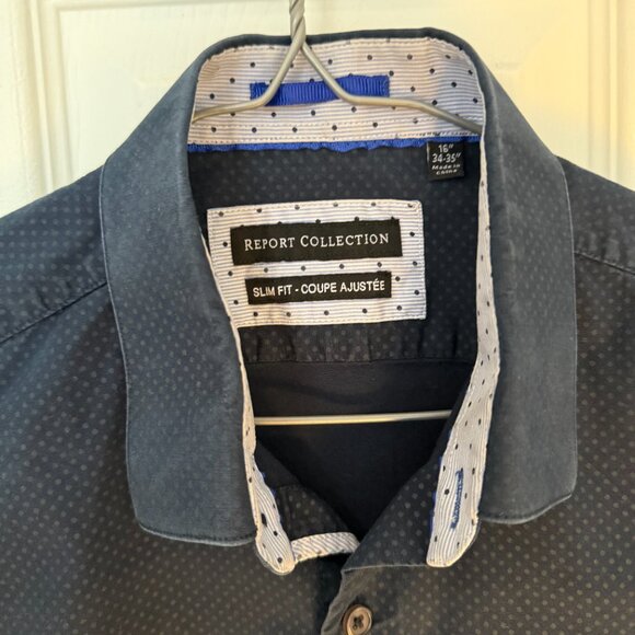 Report Collection Slim Fit Dress Shirt – Navy with Micro-Dot Pattern – 16 34/35 - Picture 2 of 2